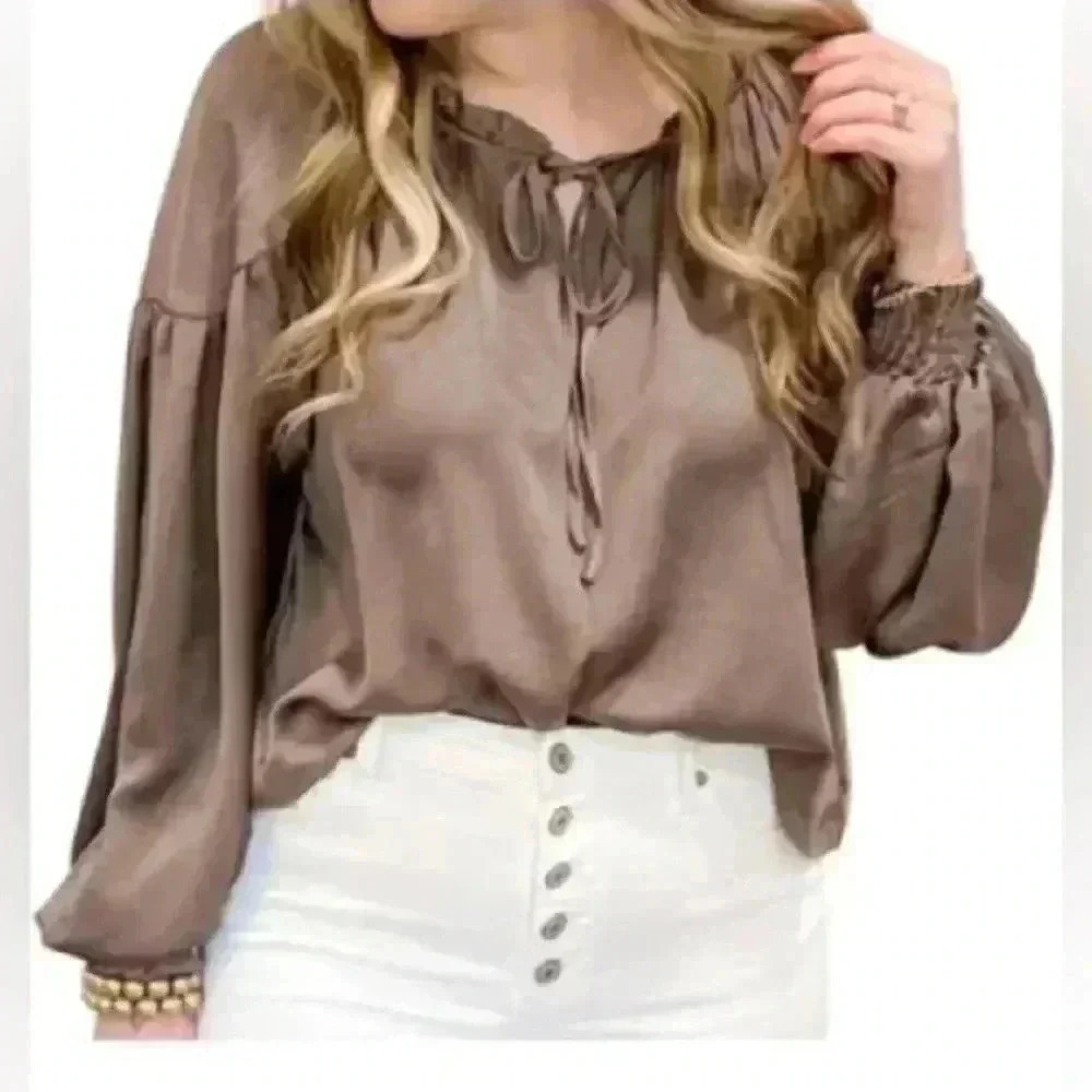 Blu Pepper Womens Size Small Hana Top in Brown - Picture 2 of 9